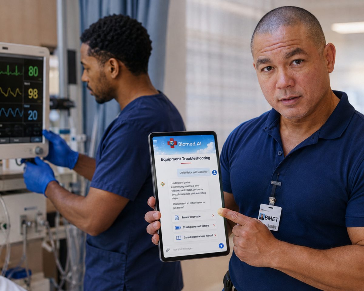 BiomedRx technician performing healthcare technology management certification to protect patient safety
