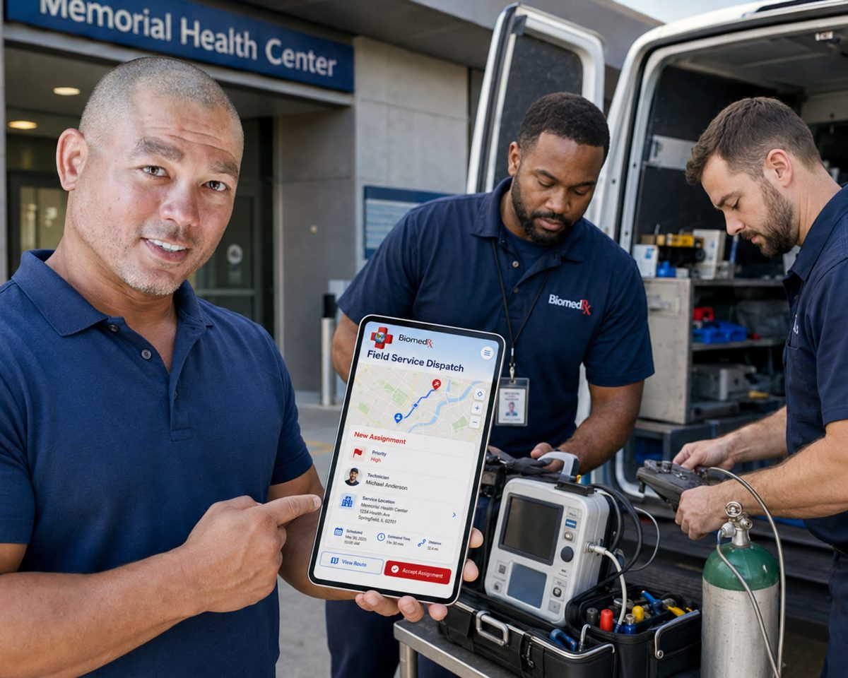 BiomedRx technician performing healthcare technology management service contracts san francisco to protect patient safety