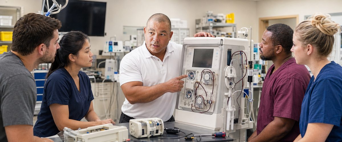 Devin Teaches Dialysis Equipment in Training Lab