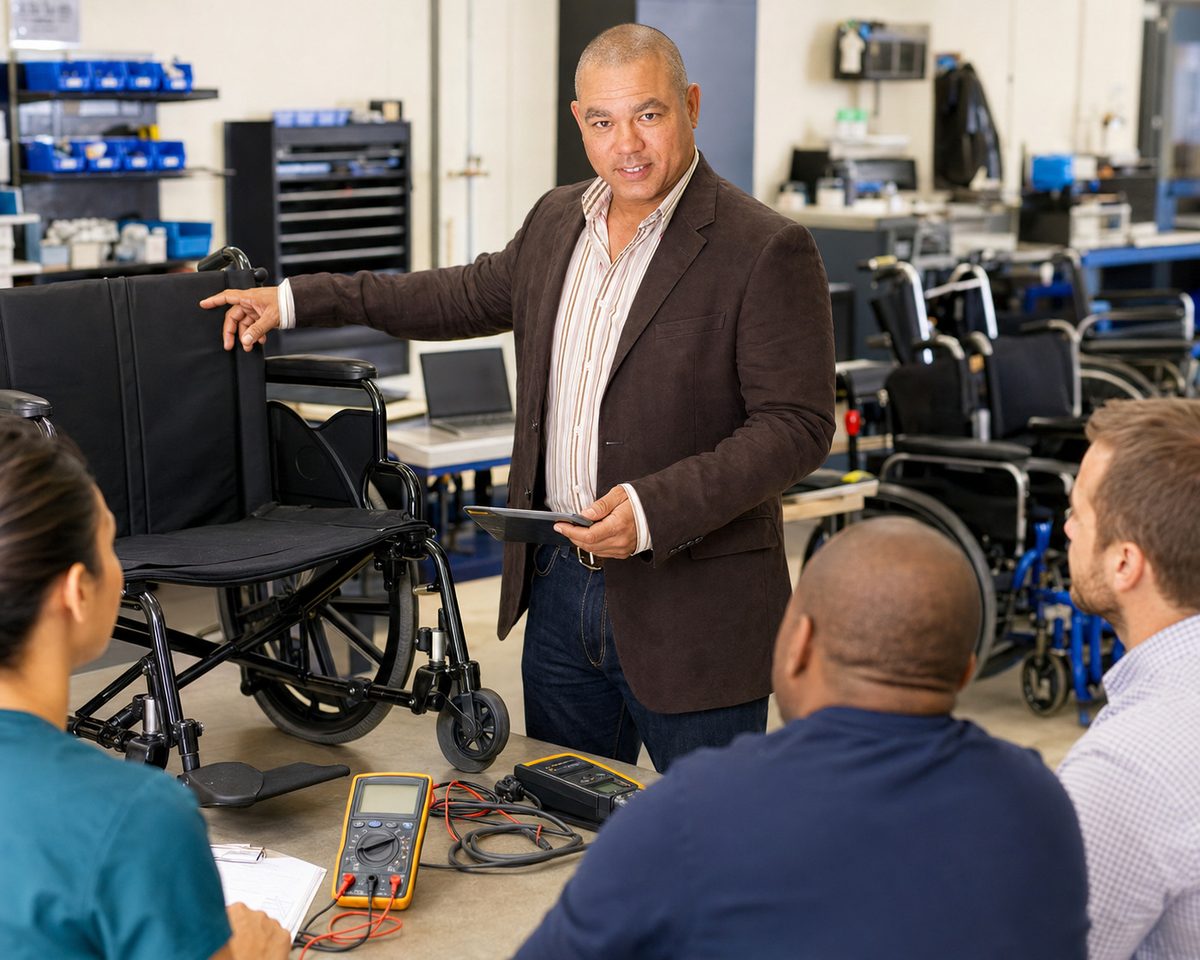 Devin Teaches Wheelchair Equipment Inspection