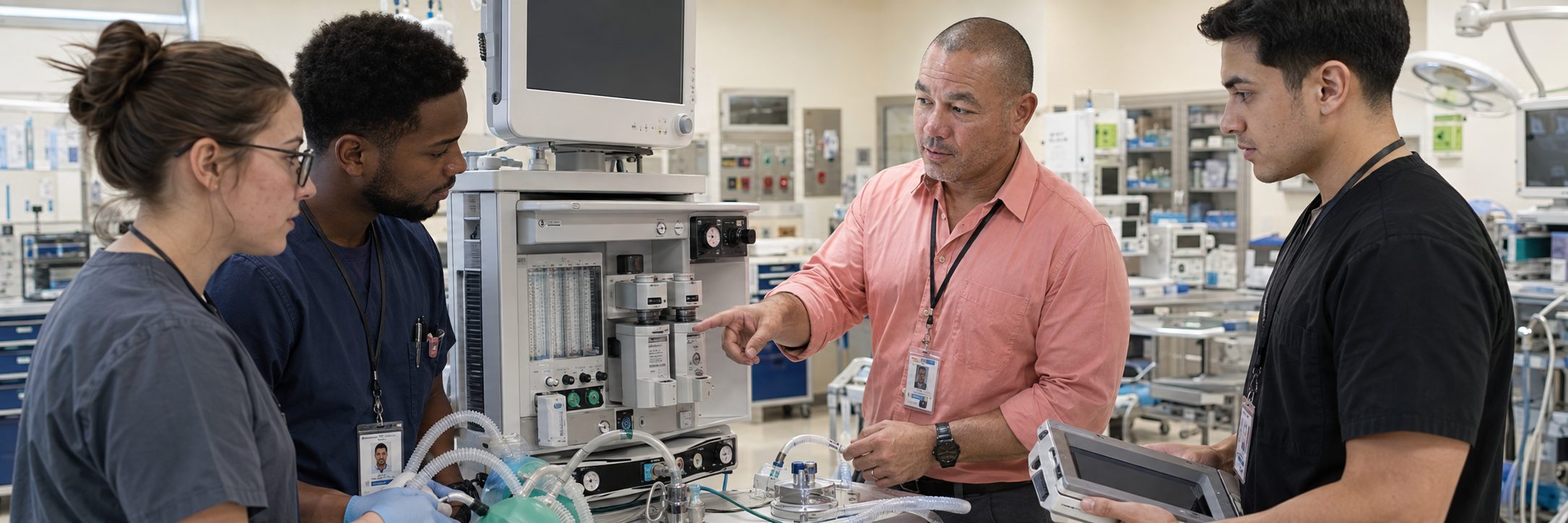 BiomedRx technician performing healthcare technology management consulting to protect patient safety