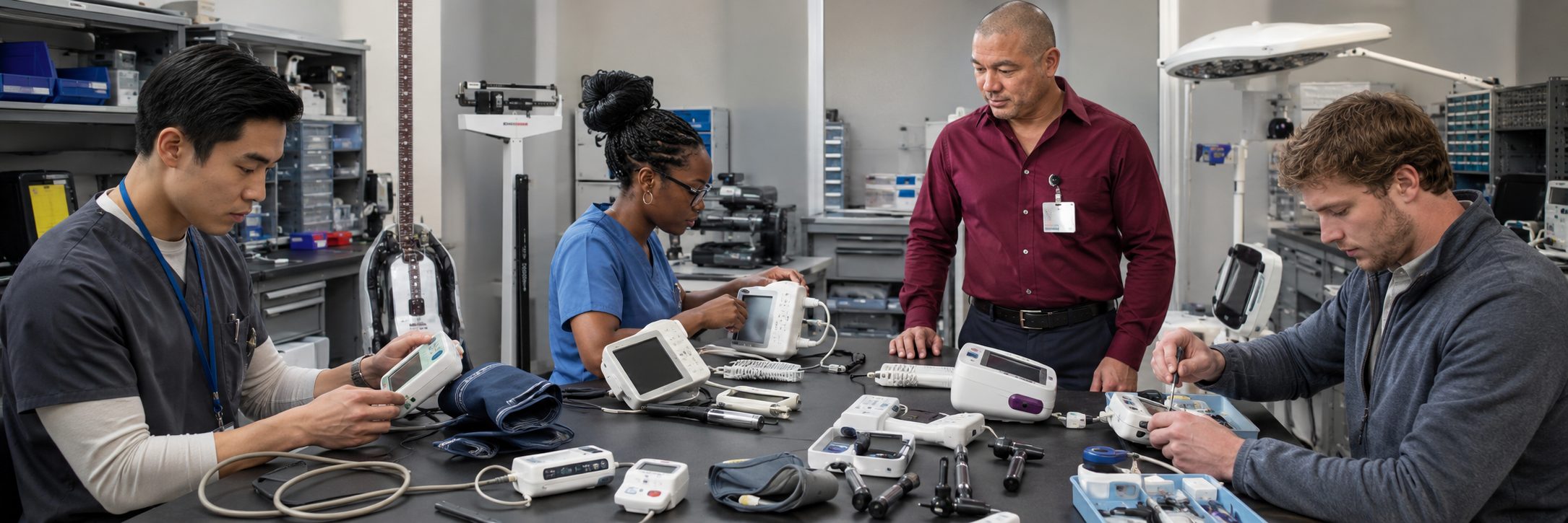 BiomedRx technician performing healthcare technology management preventive maintenance to protect patient safety