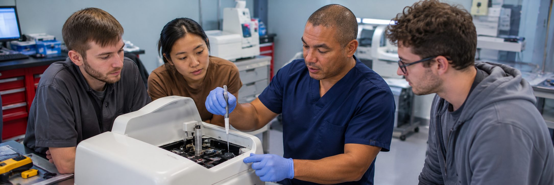 BiomedRx technician performing healthcare technology management service to protect patient safety