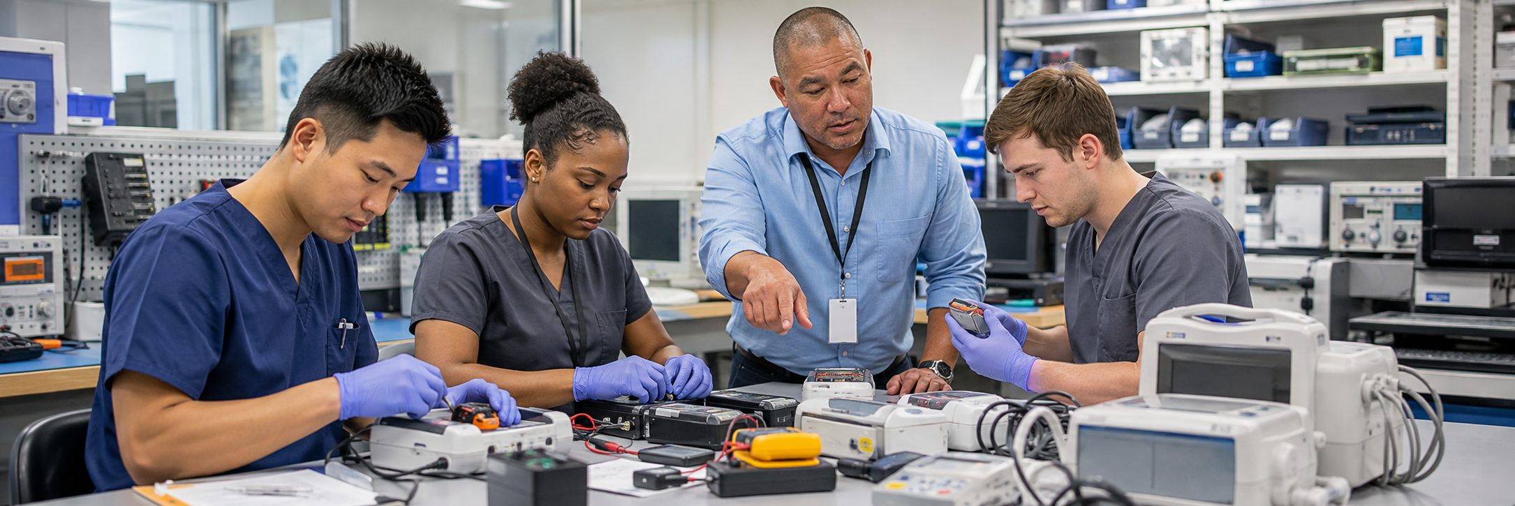 BiomedRx technician performing healthcare technology management calibration to protect patient safety