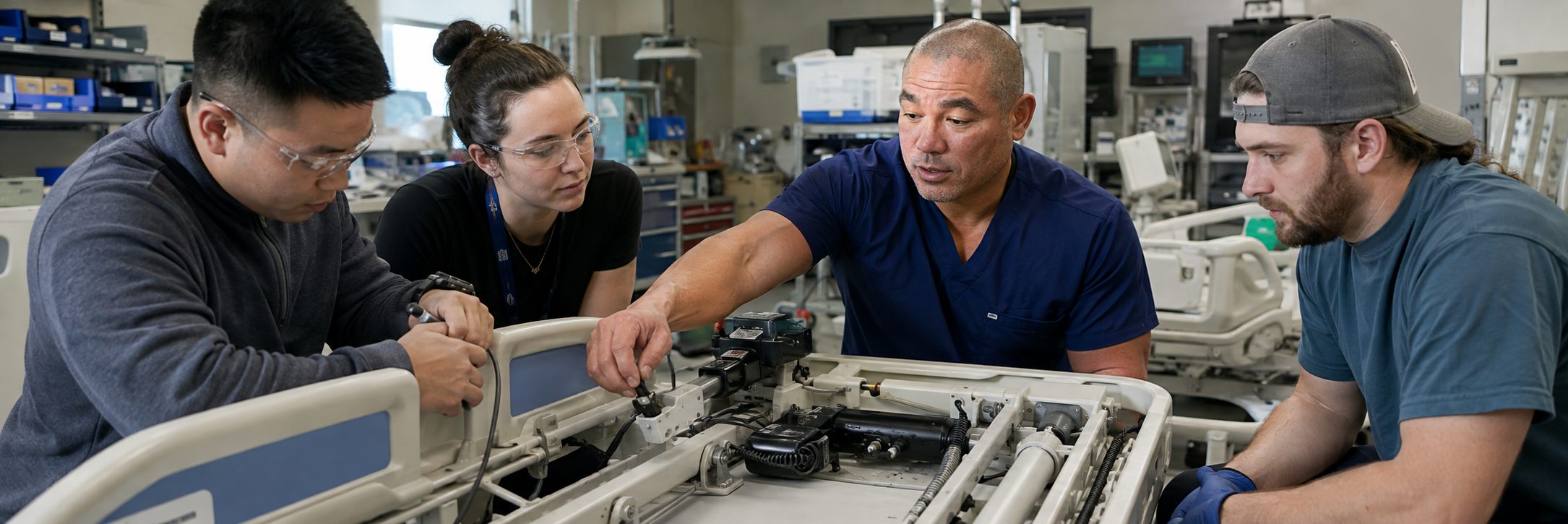 BiomedRx technician performing healthcare technology management service to protect patient safety