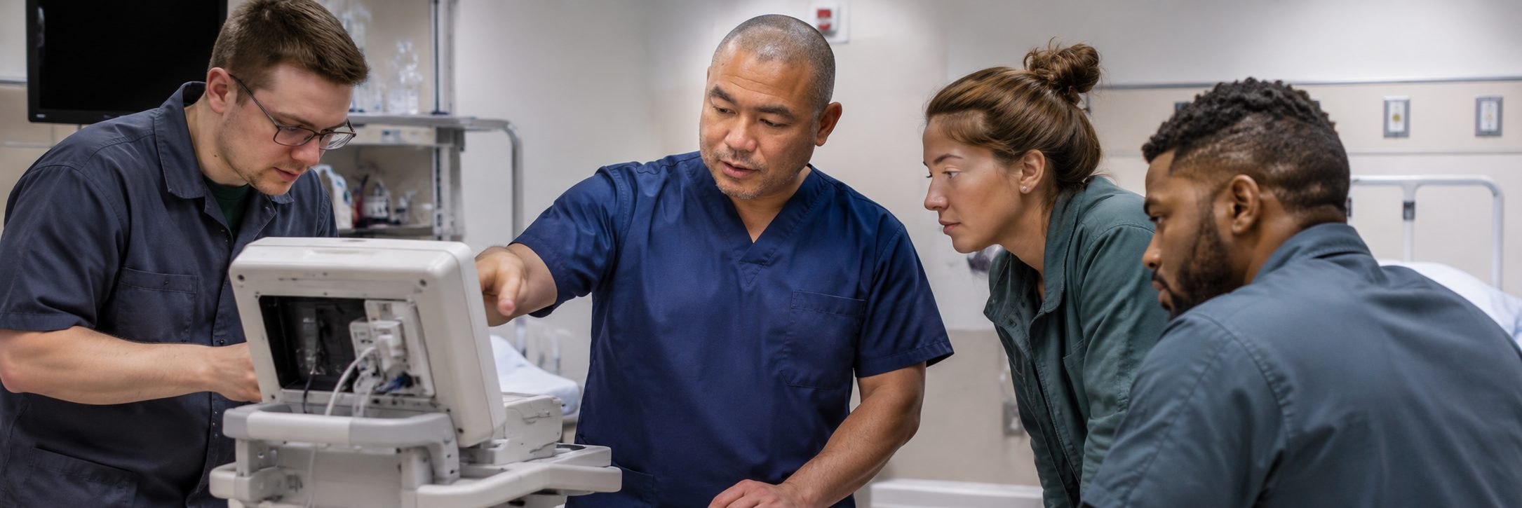 BiomedRx technician performing healthcare technology management installation to protect patient safety