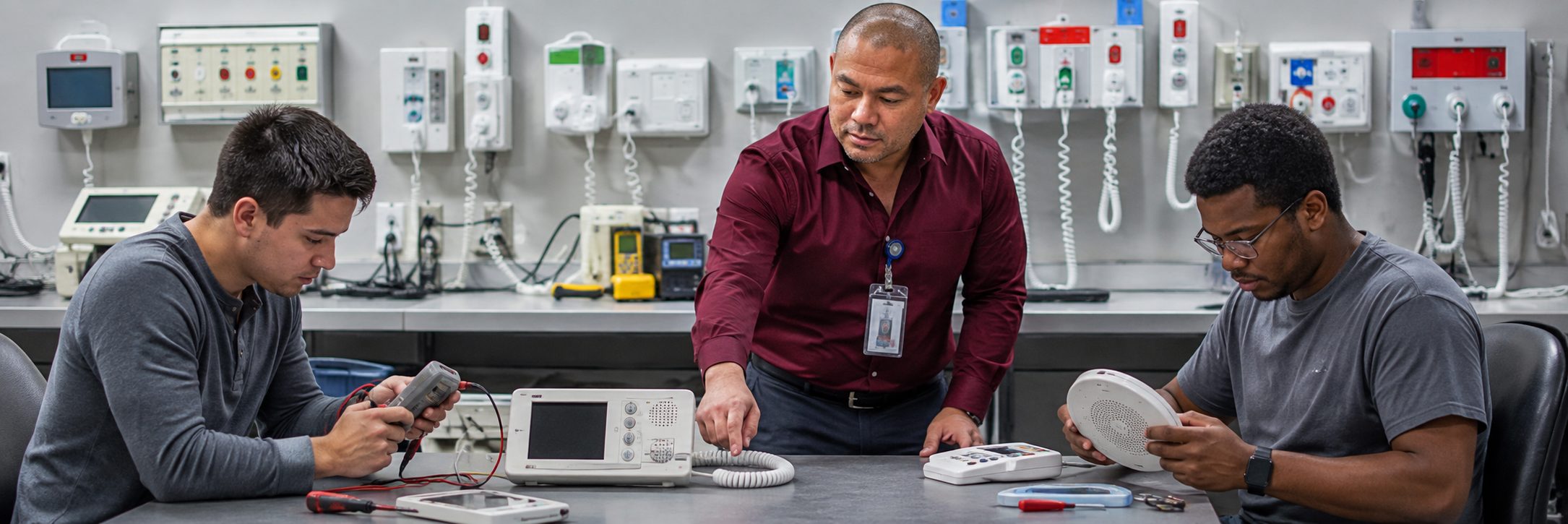 BiomedRx technician performing healthcare technology management consulting to protect patient safety